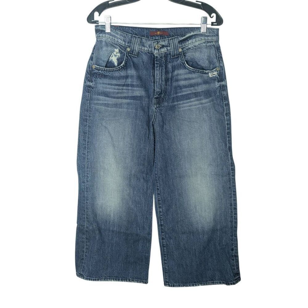 7FAM Cropped Wide Leg Denim Jeans 29